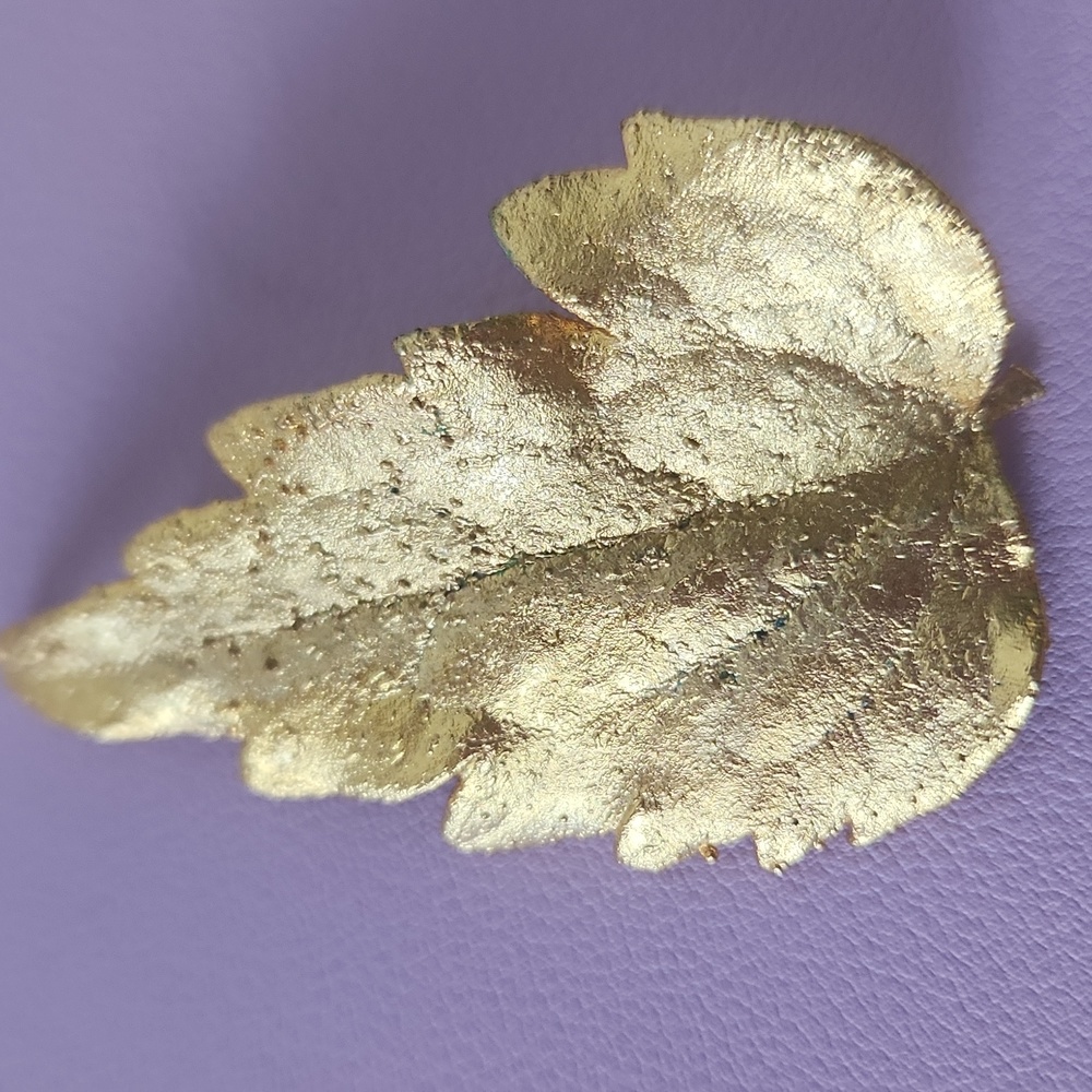24k Gold Plated Vienna Wood Leaf Brooch View 3